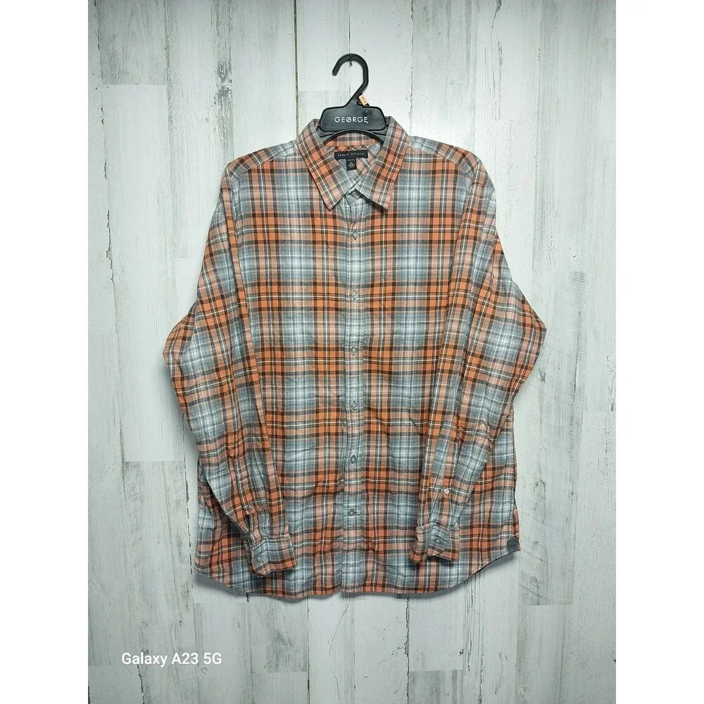 Banana Republic Shirt Mens XL Orange Gray Plaid Long Sleeve Button Up